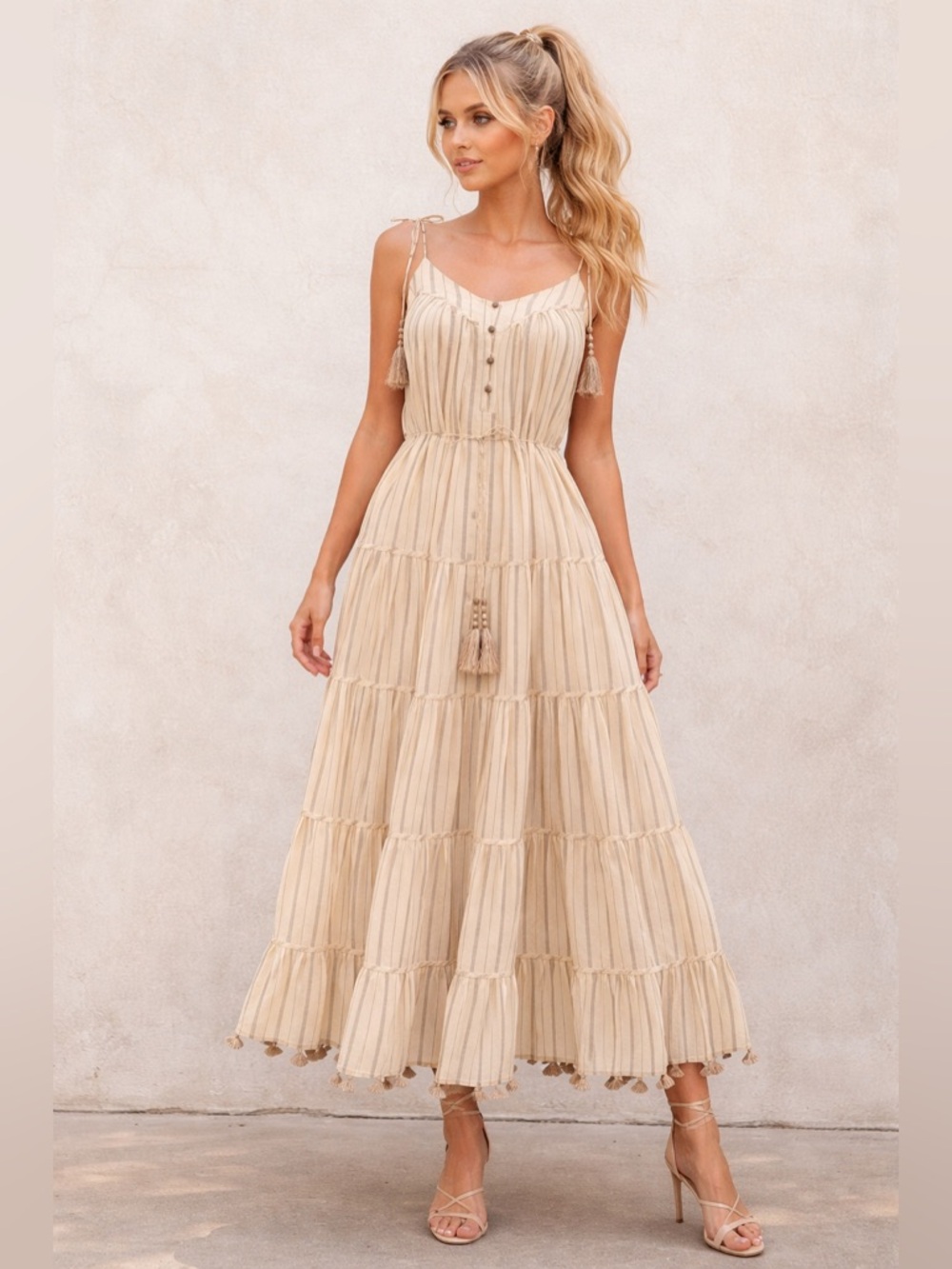 Zimmermann stripe Women's Beige Tiered Midi/Maxi Dress. New with partial tag